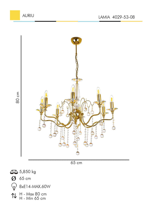 Lustra Moderna Lamia Asi Home , 8xE14-60 W, Auriu
