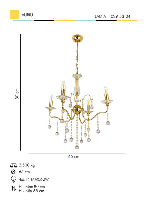 Lustra Moderna Lamia Asi Home , 4xE14-60 W, Auriu