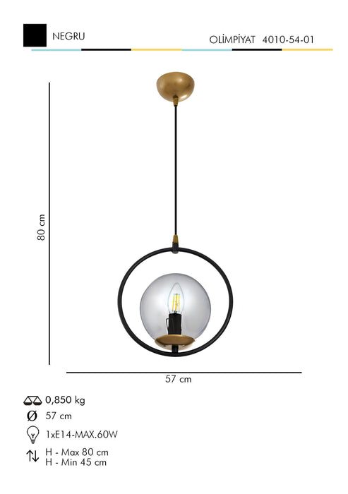 Lustra Moderna Olimpiyat Asi Home , 1xE27-60 W, Negru