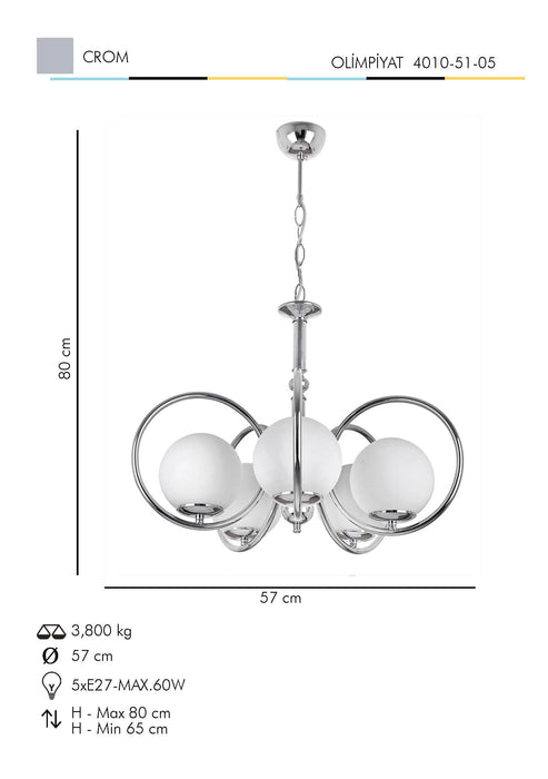 Lustra Moderna Olimpiyat Asi Home , 5xE27-60 W, Crom