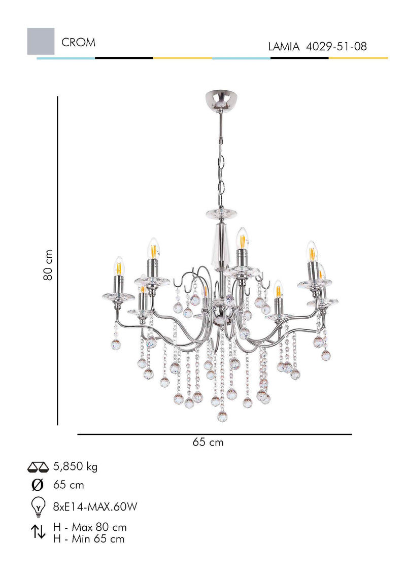 Lustra Moderna Lamia Asi Home , 8xE14-60 W, Crom