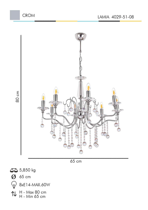 Lustra Moderna Lamia Asi Home , 8xE14-60 W, Crom