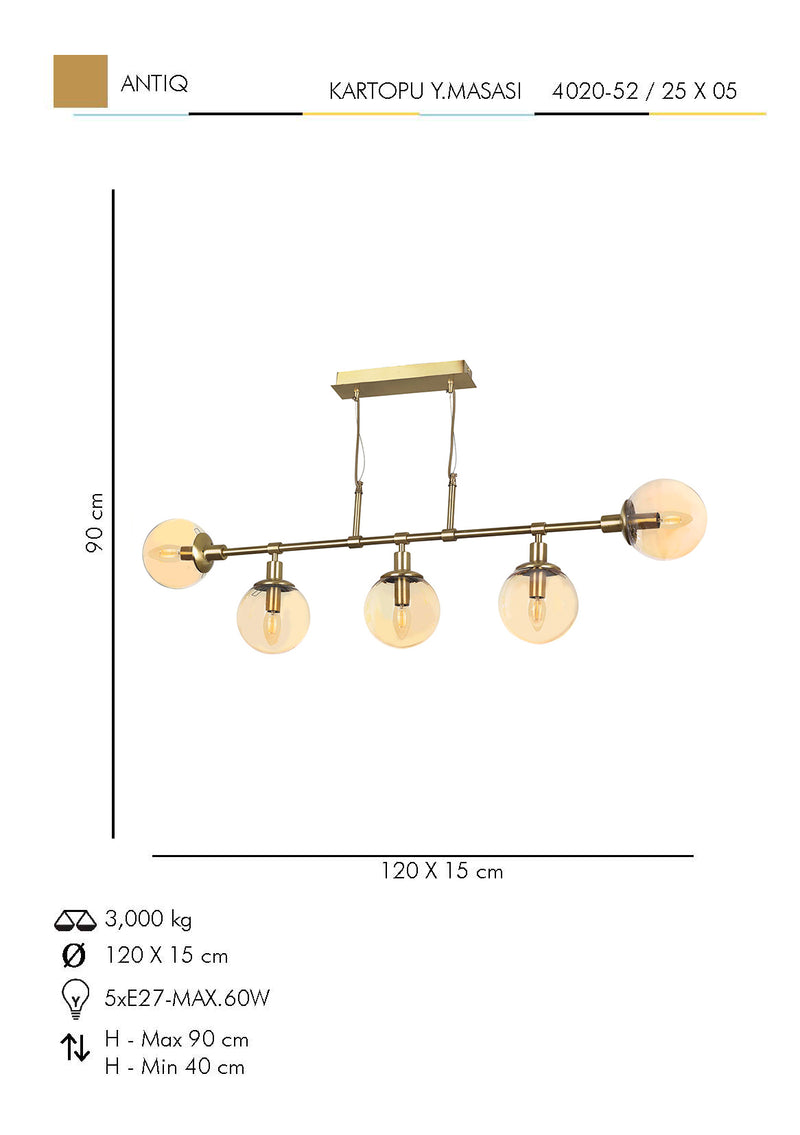 Lustra Moderna KarTopu Asi Home , 5xE27-60 W, Antiq