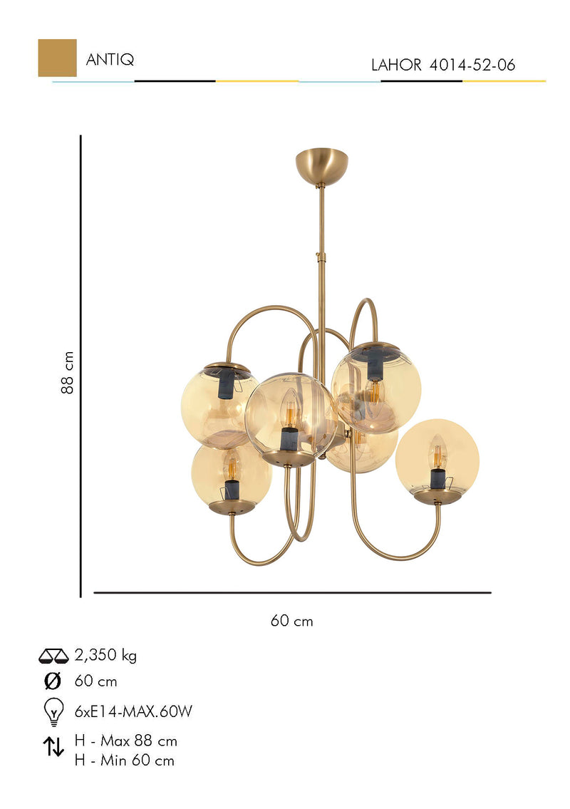 Lustra Moderna Lahor Asi Home , 6xE14-60 W, Antiq