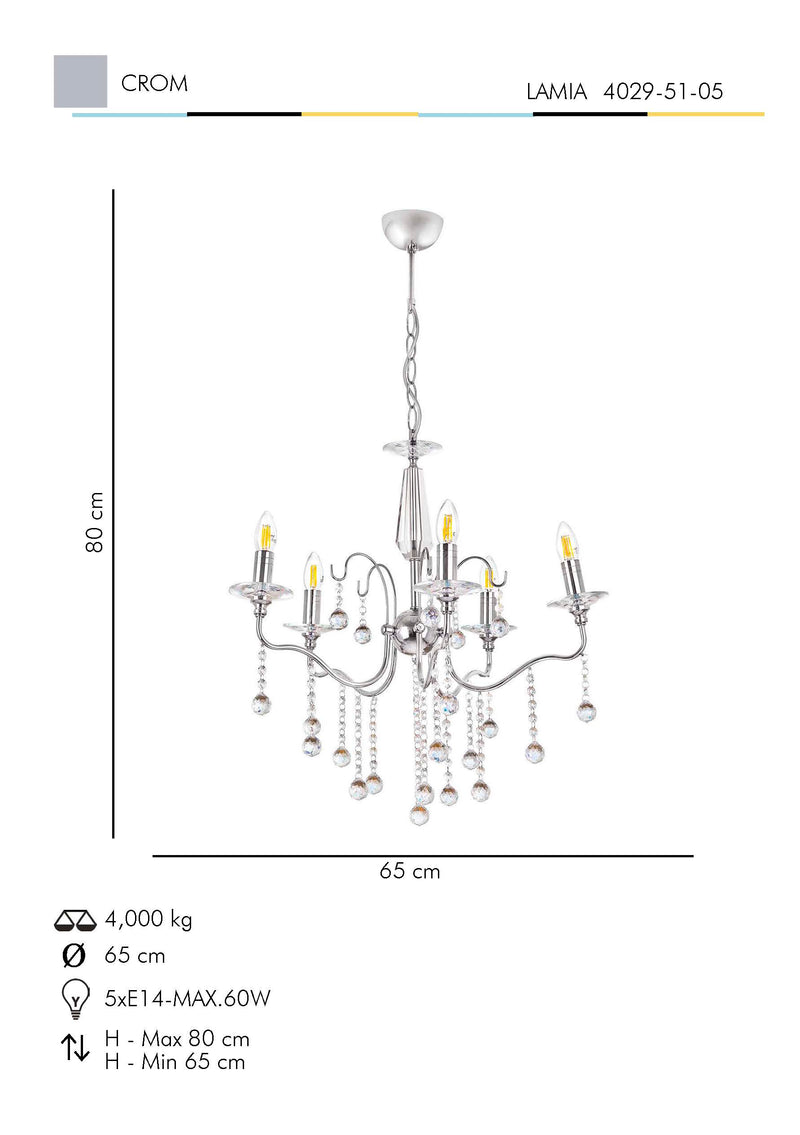 Lustra Moderna Lamia Asi Home , 5xE14-60 W, Crom