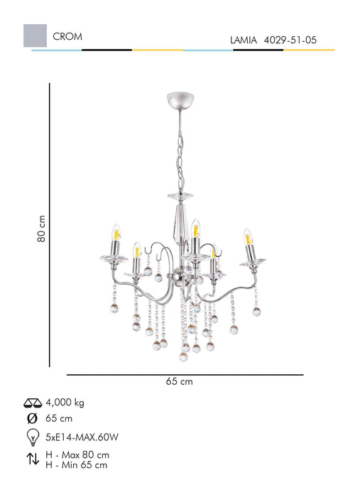 Lustra Moderna Lamia Asi Home , 5xE14-60 W, Crom
