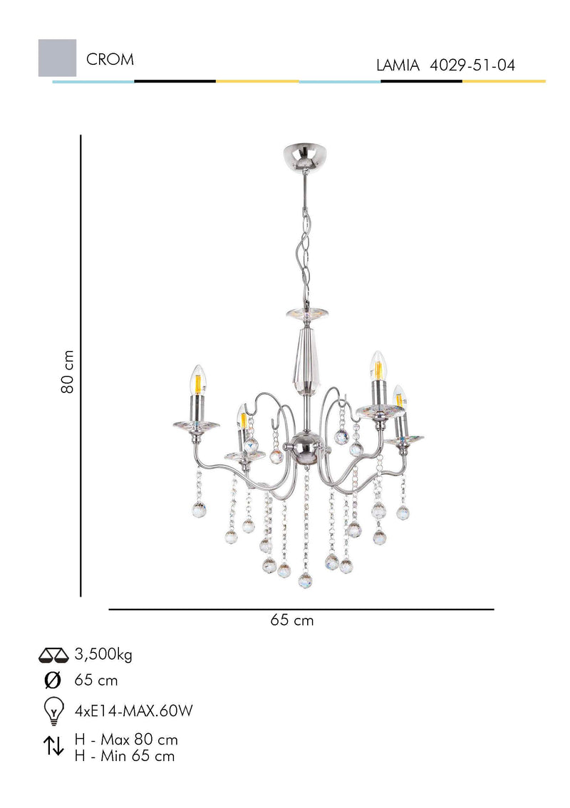 Lustra Moderna Lamia Asi Home , 4xE14-60 W, Crom