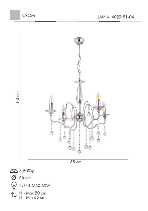 Lustra Moderna Lamia Asi Home , 4xE14-60 W, Crom