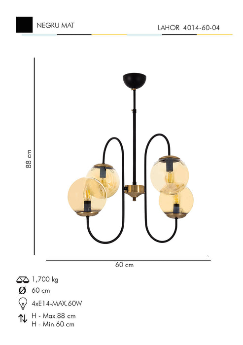 Lustra Moderna Lahor Asi Home , 4xE14-60 W, Negru Mat