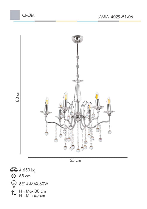 Lustra Moderna Lamia Asi Home , 6xE14-60 W, Crom