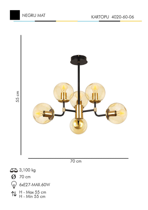 Lustra Moderna KarTopu Asi Home , 6xE27-60 W, Negru Mat