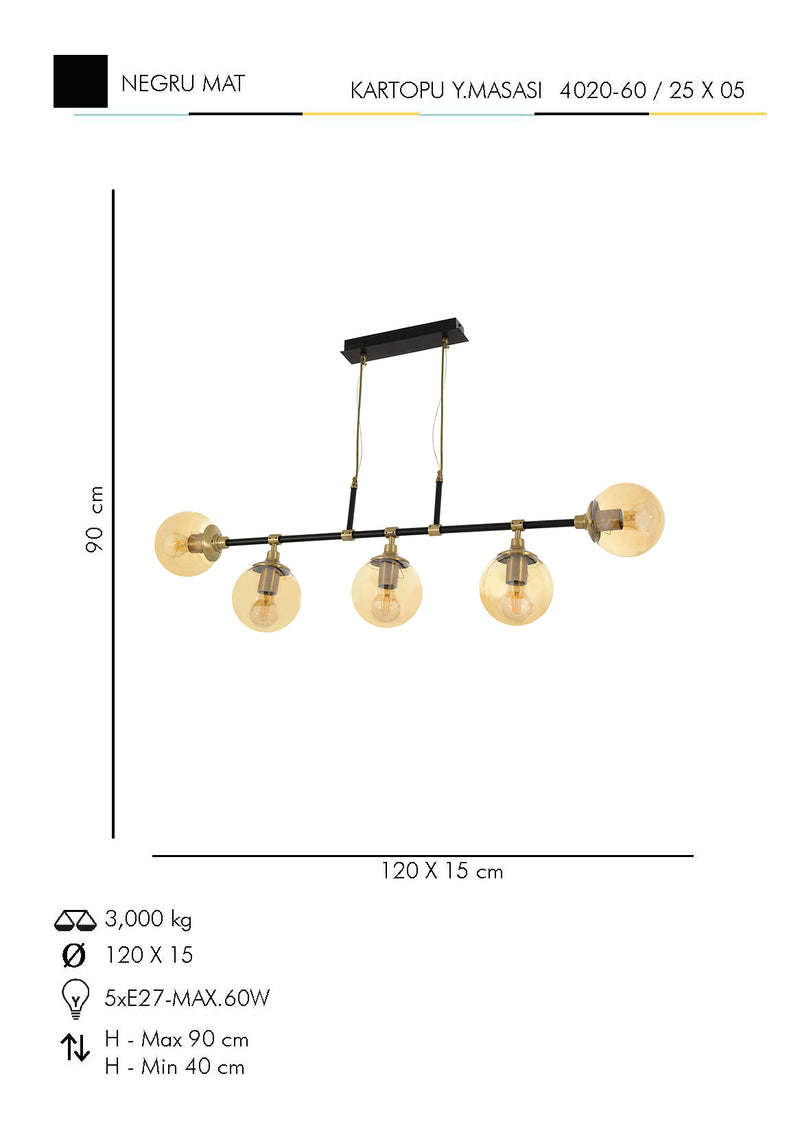 Lustra Moderna KarTopu Asi Home , 5xE27-60 W, Negru Mat