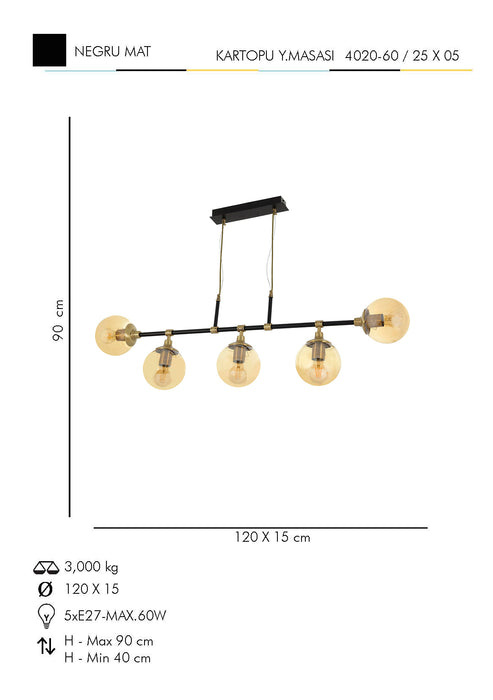 Lustra Moderna KarTopu Asi Home , 5xE27-60 W, Negru Mat