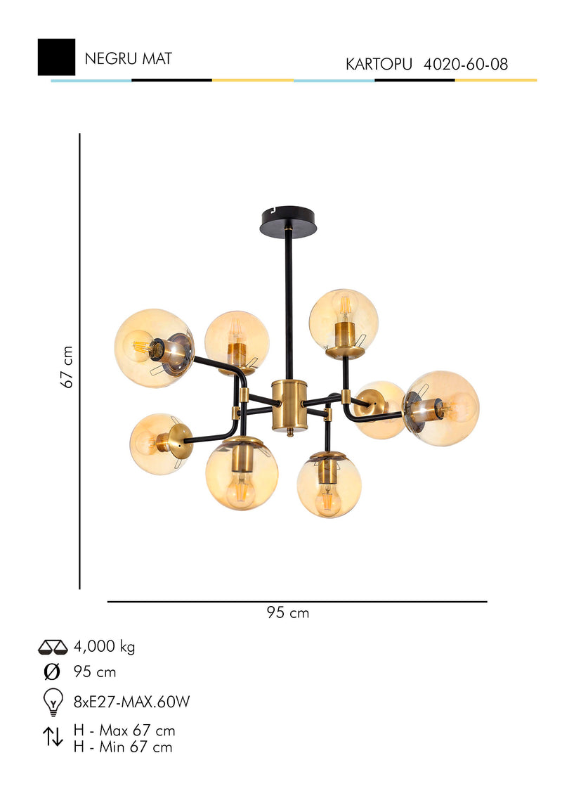 Lustra Moderna KarTopu Asi Home , 8xE27-60 W, Negru Mat
