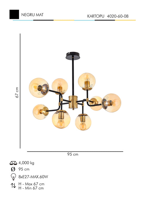 Lustra Moderna KarTopu Asi Home , 8xE27-60 W, Negru Mat