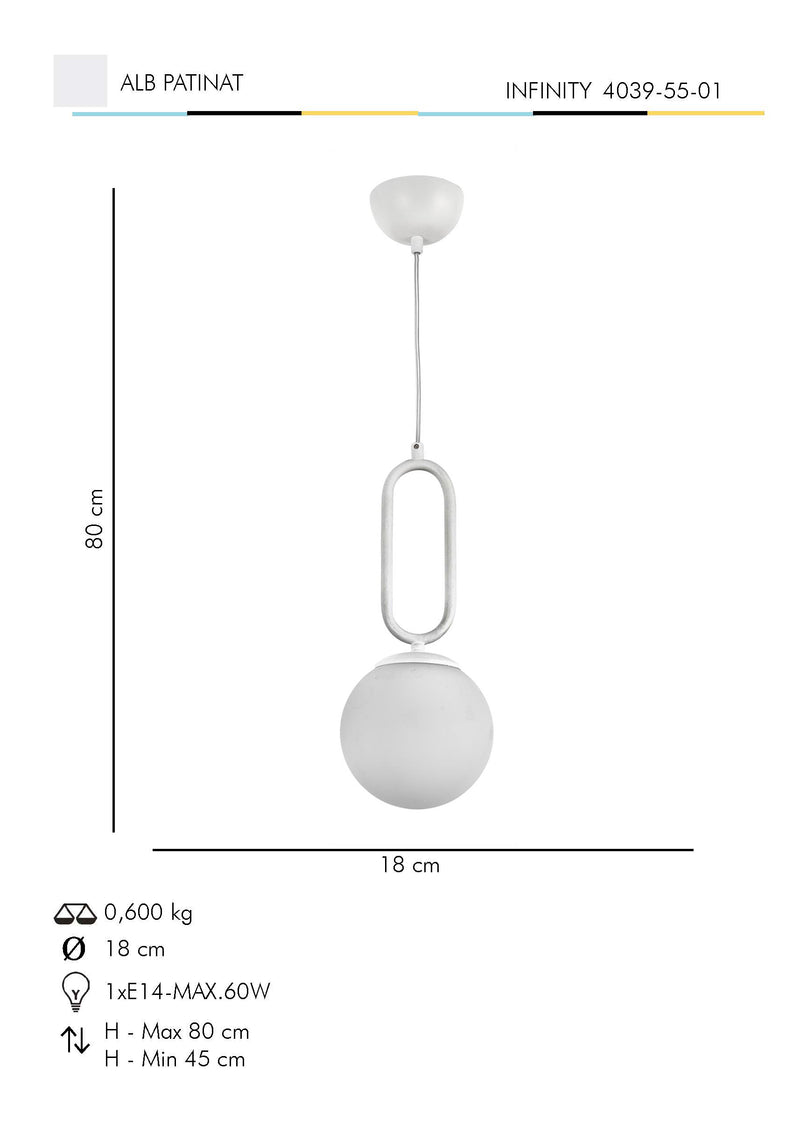 Lustra Moderna Infinity Asi Home , 1xE14-60 W, Alb Patinat