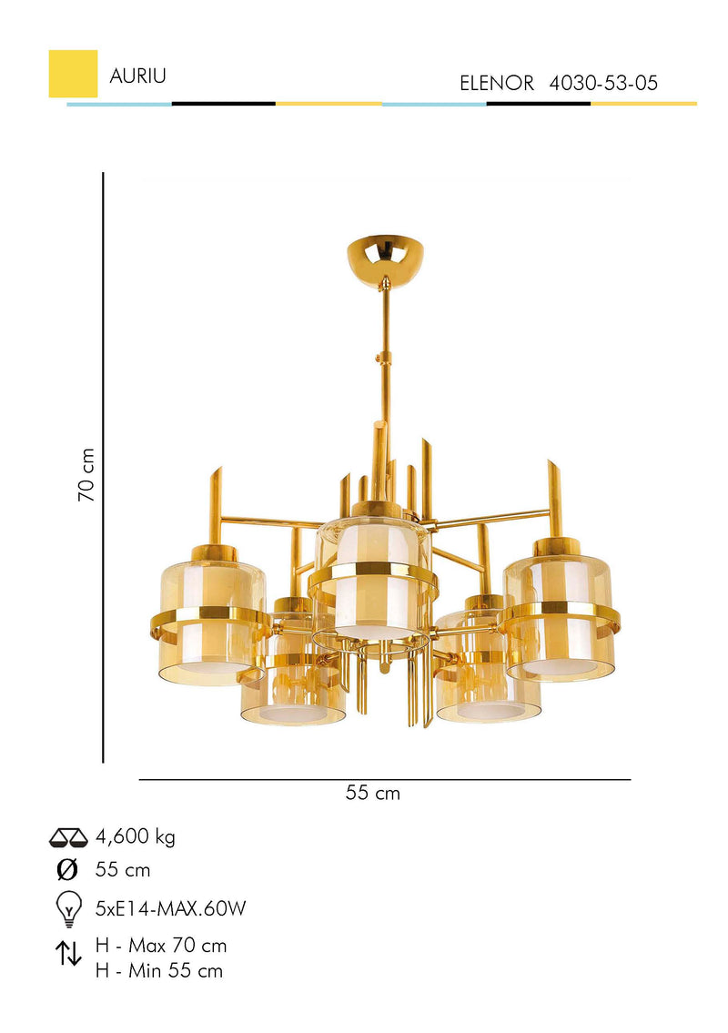 Lustra Moderna EleNor Asi Home , 5xE14-60 W, Auriu