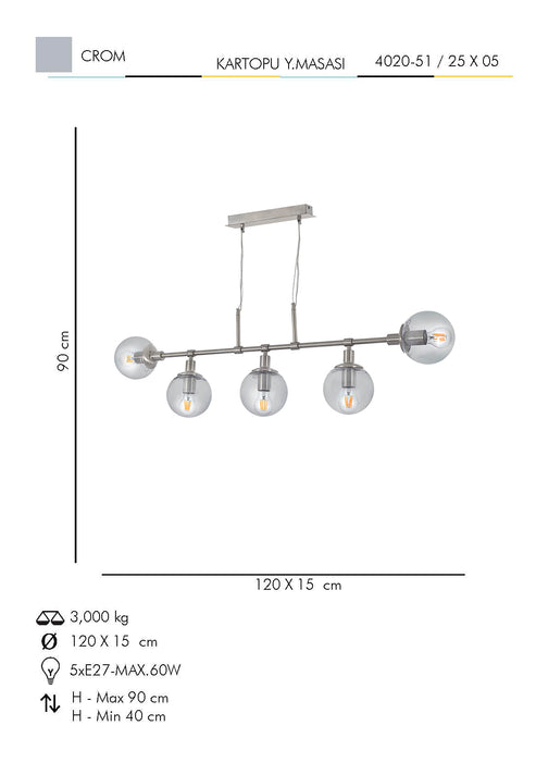 Lustra Moderna KarTopu Asi Home , 5xE27-60 W, Crom