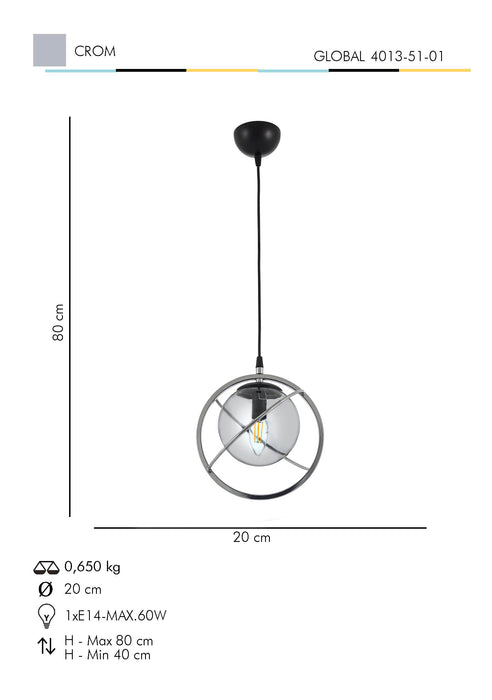 Lustra Moderna Global Asi Home , 1xE14-60 W, Crom