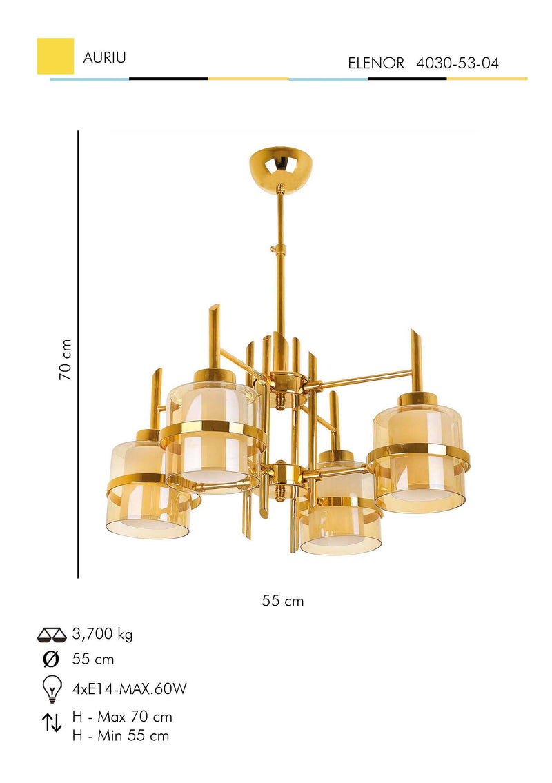 Lustra Moderna EleNor Asi Home , 4xE14-60 W, Auriu