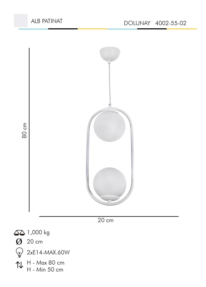 Lustra Moderna Dolunay Asi Home , 2xE14-60 W, Alb Patinat