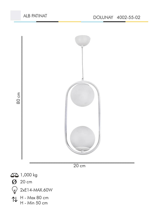 Lustra Moderna Dolunay Asi Home , 2xE14-60 W, Alb Patinat