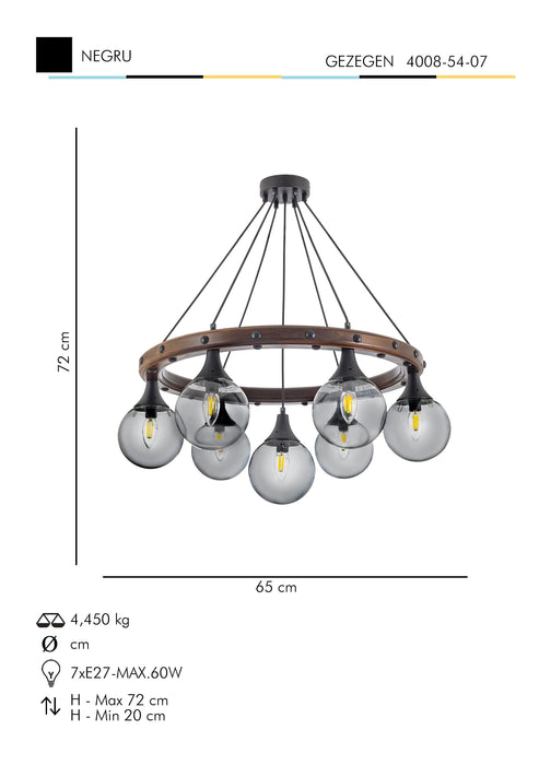 Lustra Moderna Gezegen Asi Home , 7xE27-60 W, Negru