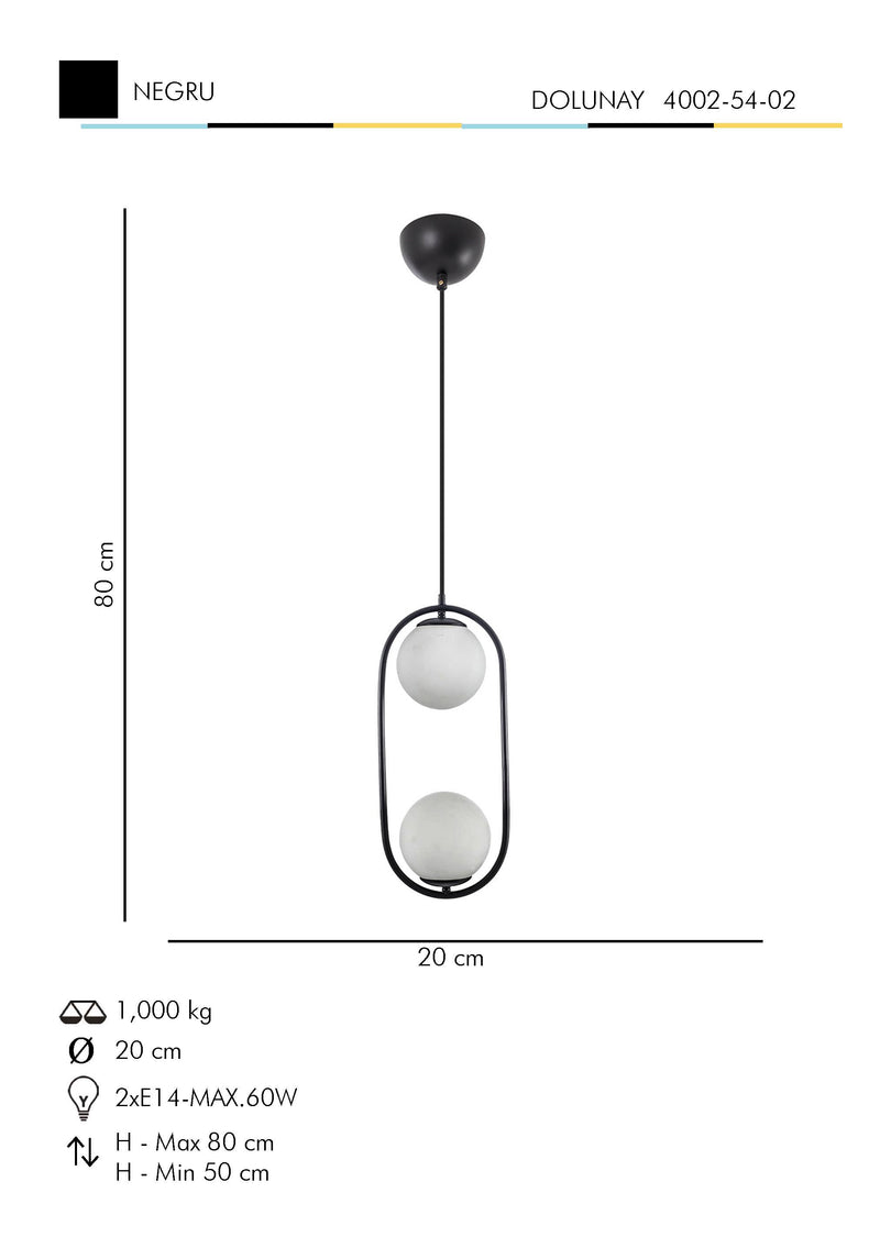 Lustra Moderna Dolunay Asi Home , 2xE14-60 W, Negru