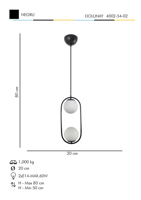 Lustra Moderna Dolunay Asi Home , 2xE14-60 W, Negru