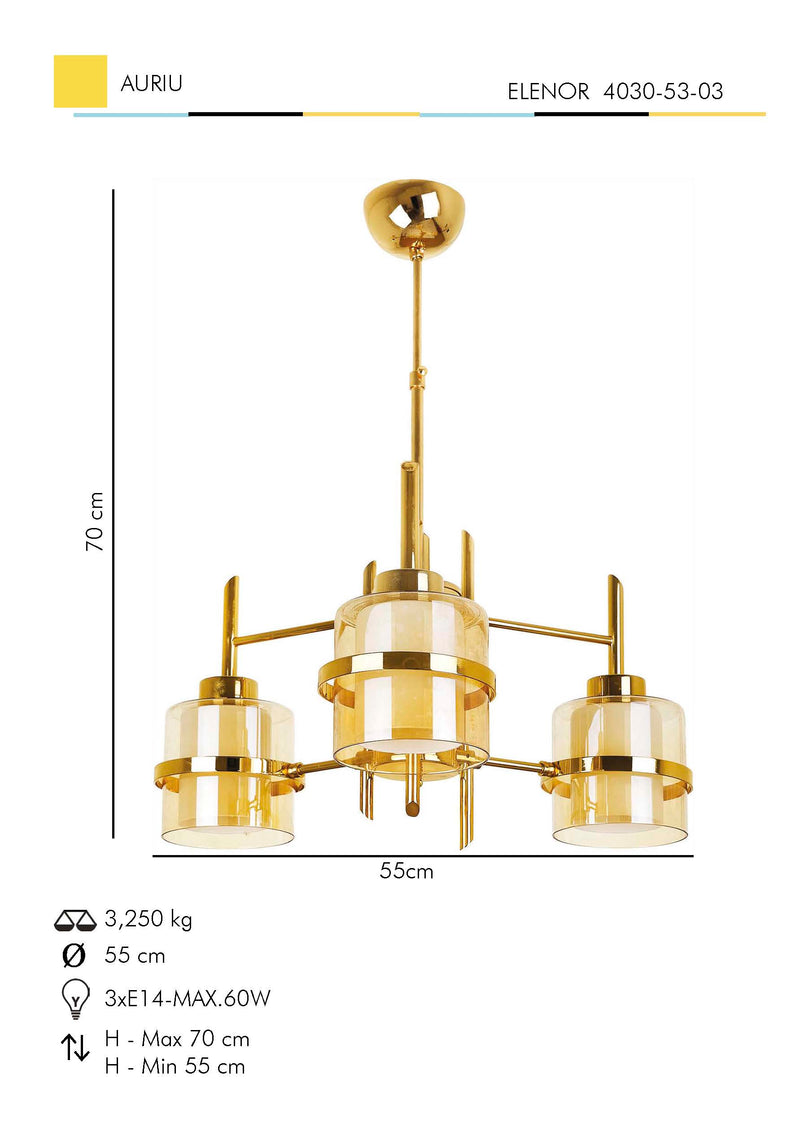 Lustra Moderna EleNor Asi Home , 3xE14-60 W, Auriu
