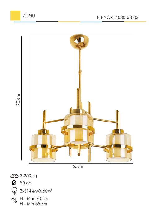 Lustra Moderna EleNor Asi Home , 3xE14-60 W, Auriu