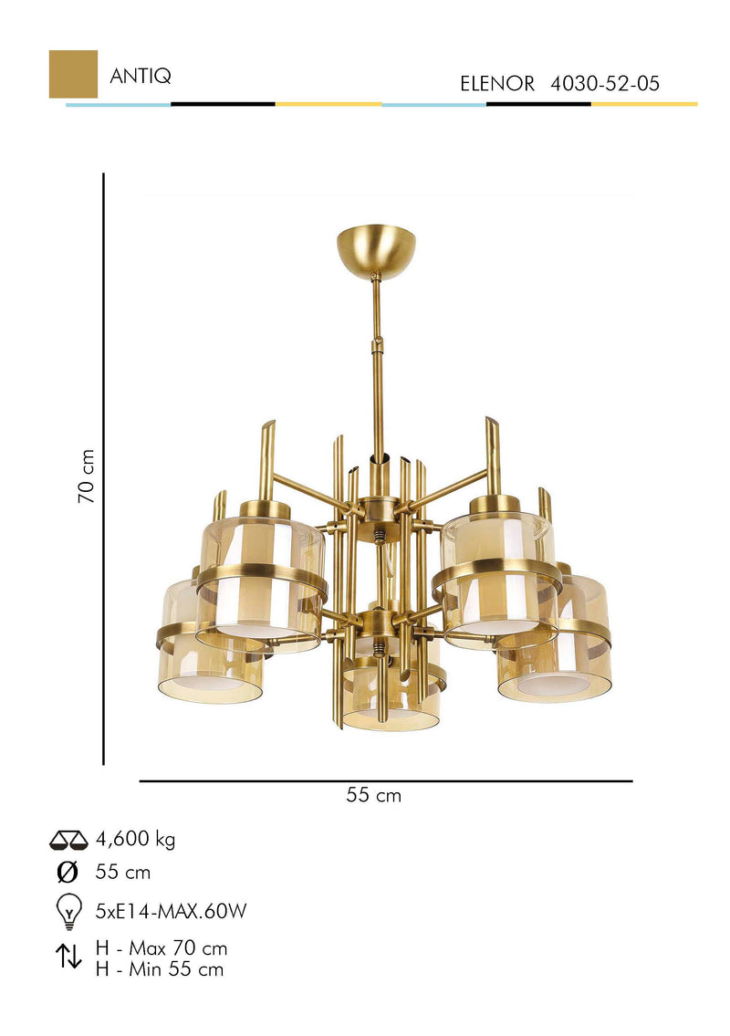 Lustra Moderna EleNor Asi Home , 5xE14-60 W, Antiq