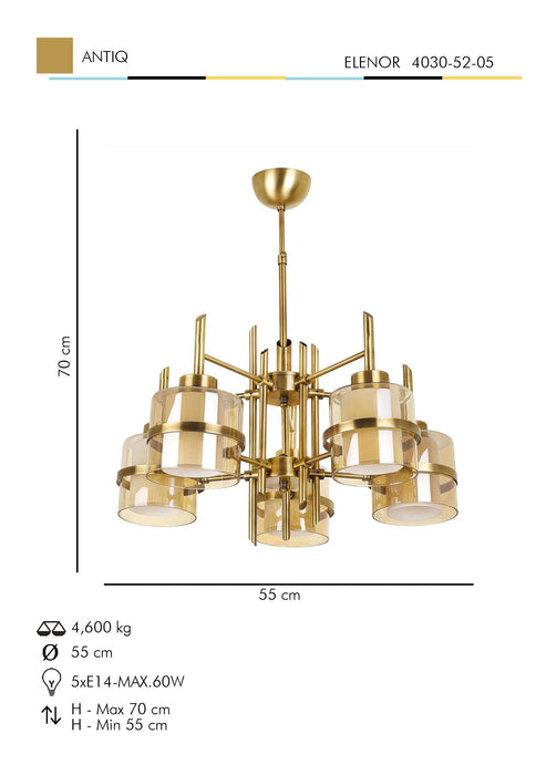 Lustra Moderna EleNor Asi Home , 5xE14-60 W, Antiq