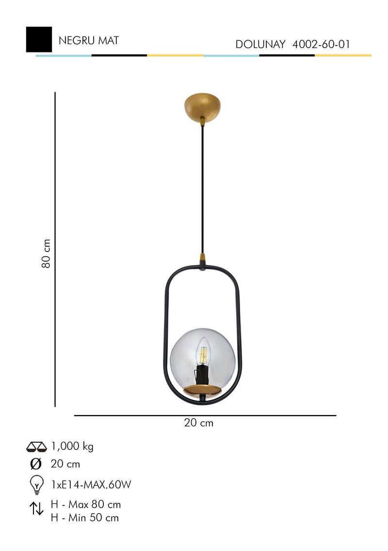 Lustra Moderna Dolunay Asi Home , 1xE14-60 W, Negru Mat