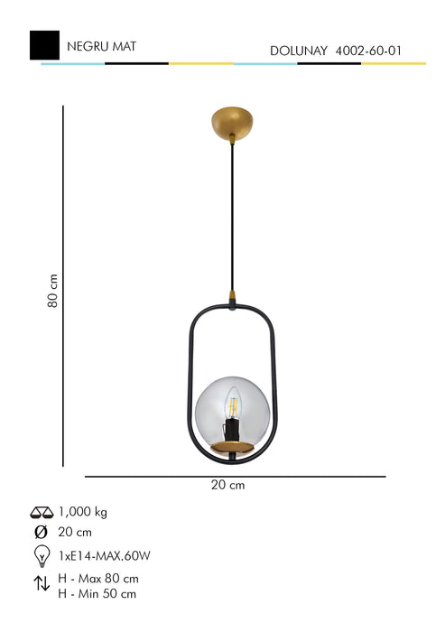 Lustra Moderna Dolunay Asi Home , 1xE14-60 W, Negru Mat