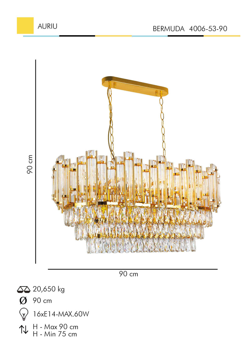Lustra Cristal Bermuda Asi Home , 16xE14-60 W, Auriu