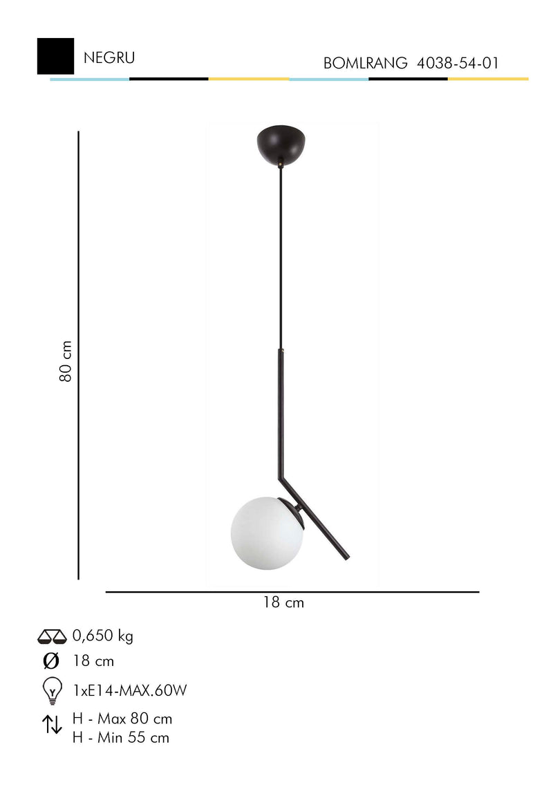 Lustra Moderna Bomlrang Asi Home , 1xE14-60 W, Negru