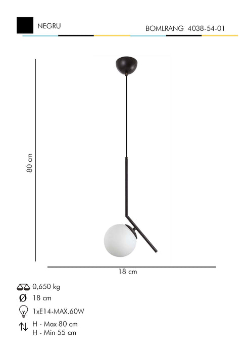 Lustra Moderna Bomlrang Asi Home , 1xE14-60 W, Negru
