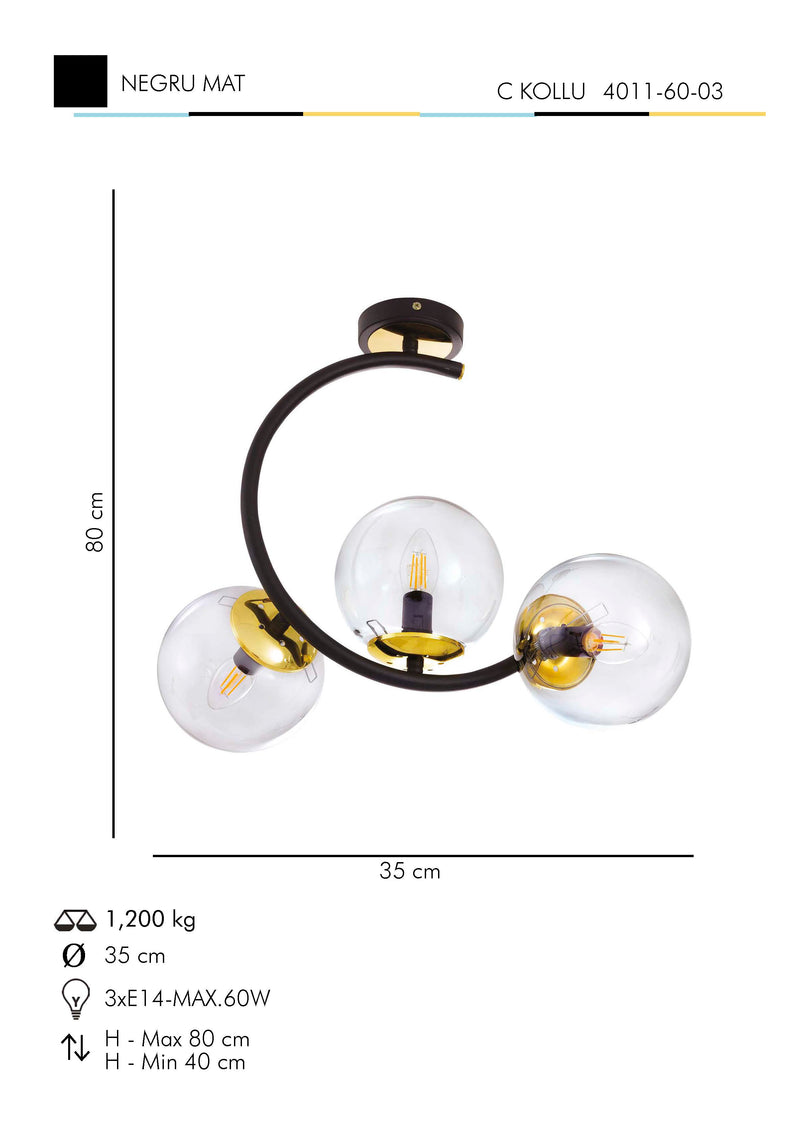 Lustra Moderna C Kollu Asi Home , 3xE14-60 W, Negru Mat