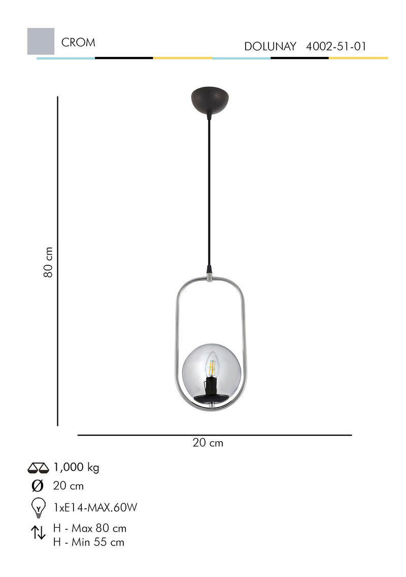 Lustra Moderna Dolunay Asi Home , 1xE14-60 W, Crom