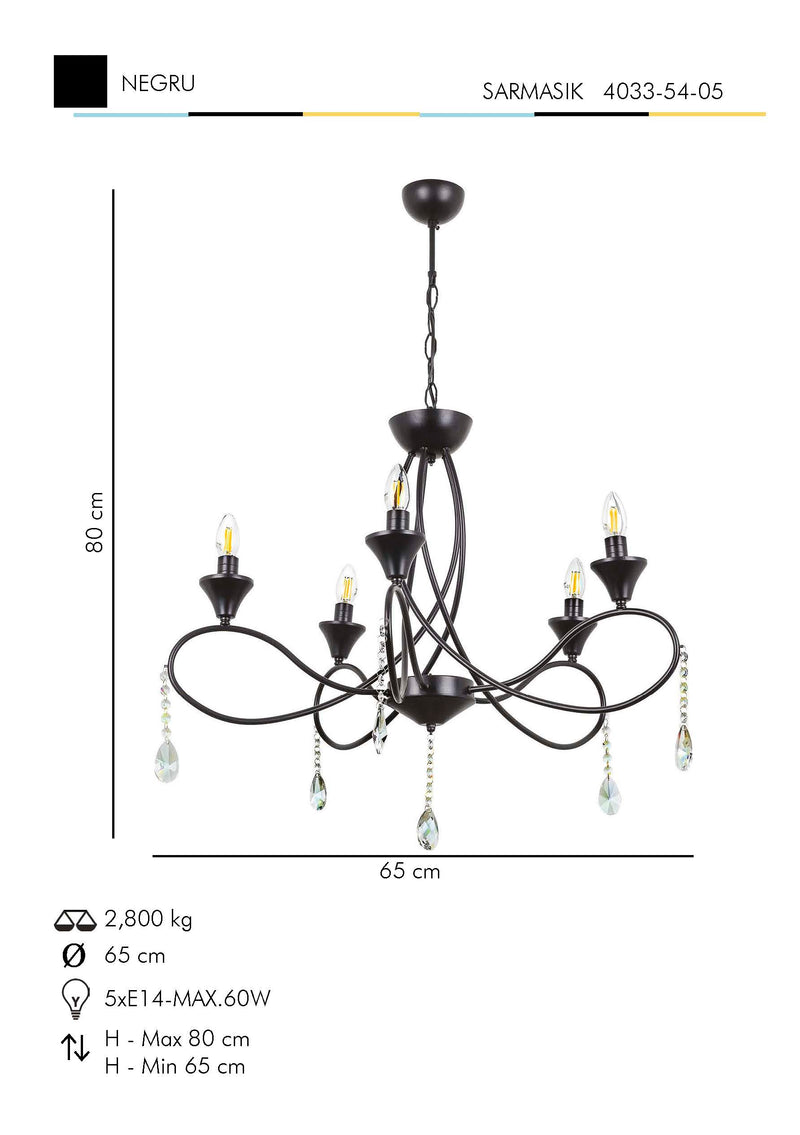 Lustra Moderna SarmAsi Home k Asi Home , 5xE14-60 W, Negru