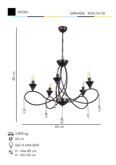 Lustra Moderna SarmAsi Home k Asi Home , 5xE14-60 W, Negru