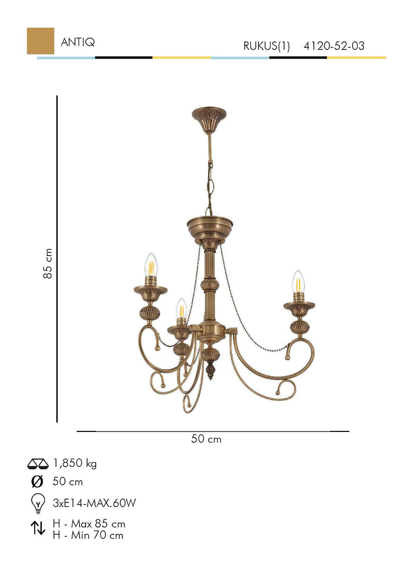 Lustra Moderna Rukus(1) Asi Home , 3xE14-60 W, Antiq