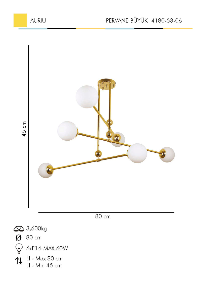 Lustra Moderna Pervane Buyuk Asi Home , 6xE14-60 W, Auriu