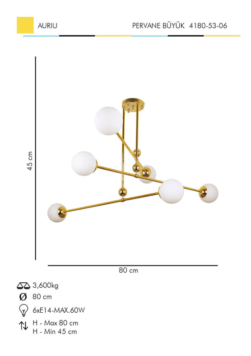 Lustra Moderna Pervane Buyuk Asi Home , 6xE14-60 W, Auriu