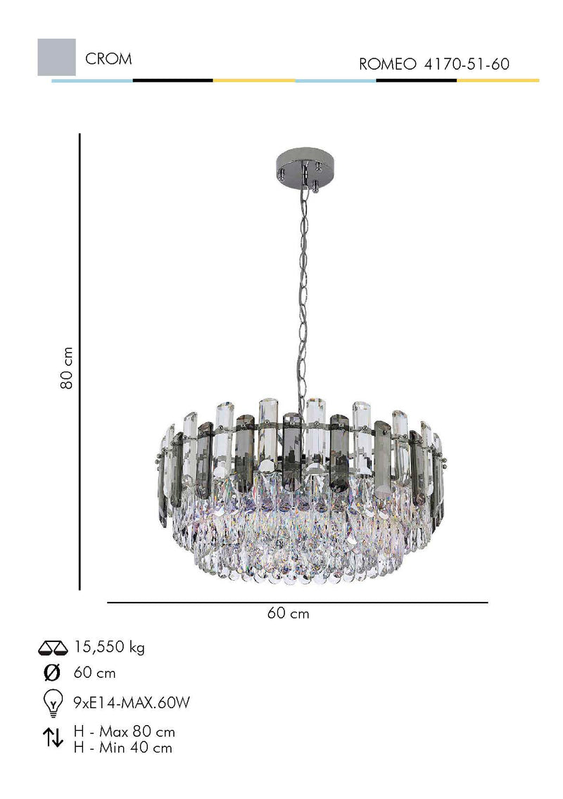 Lustra Moderna Romeo Asi Home , 9xE14-60 W, Crom