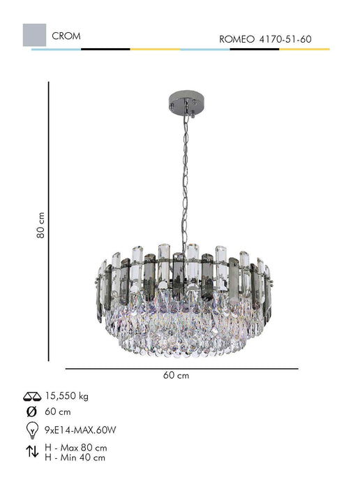 Lustra Moderna Romeo Asi Home , 9xE14-60 W, Crom