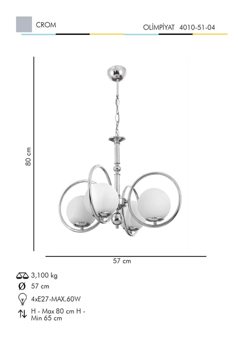 Lustra Moderna Olimpiyat Asi Home , 4xE27-60 W, Crom