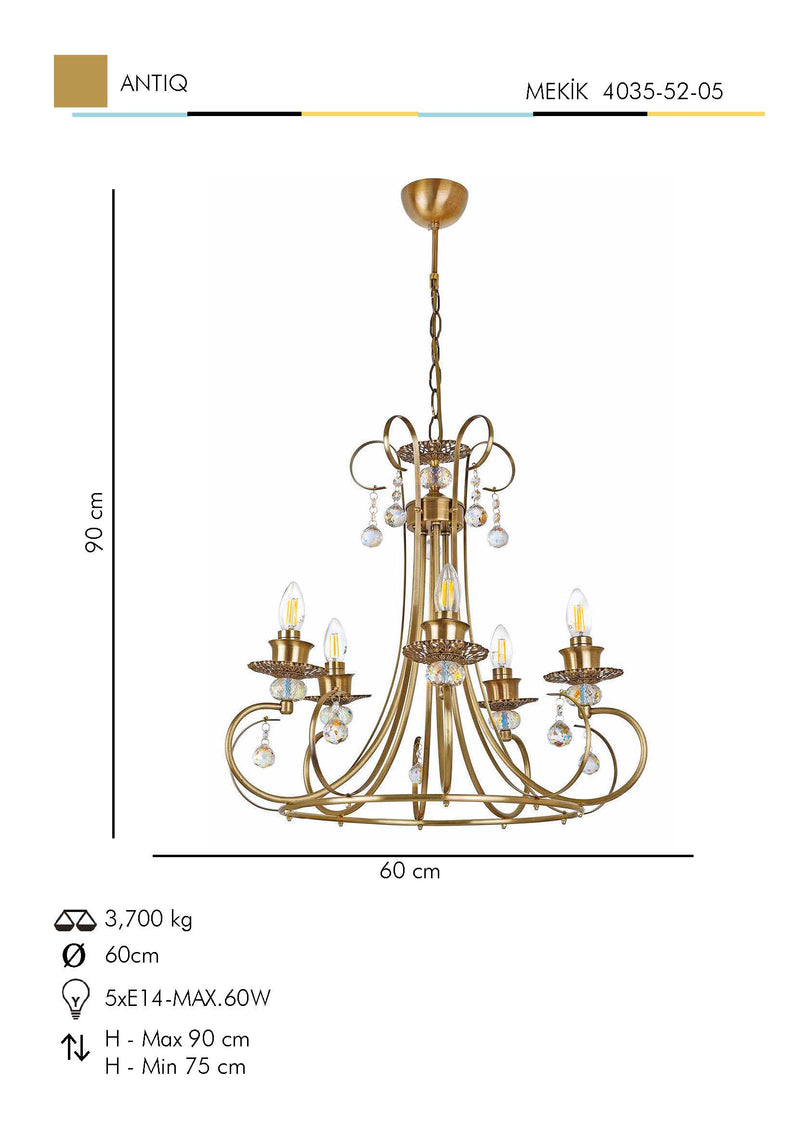 Lustra Moderna Mekik Asi Home , 5xE14-60 W, Antiq