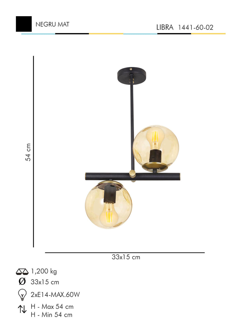Lustra Moderna Libra Asi Home , 2xE14-60 W, Negru Mat